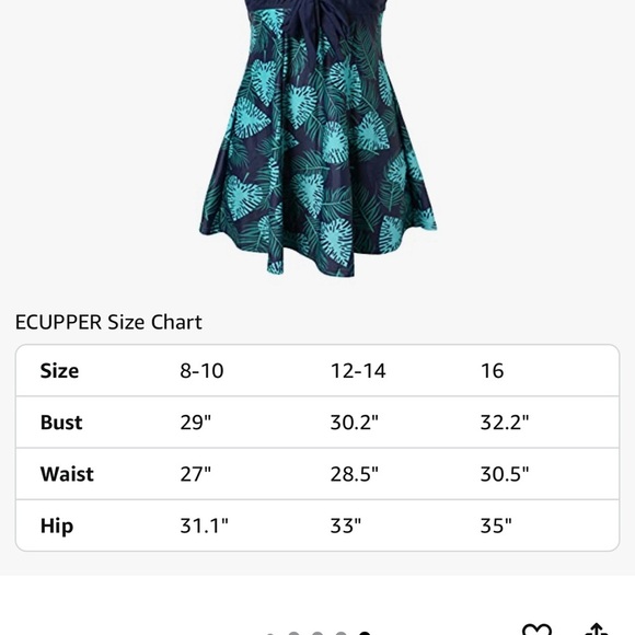 Ecupper women’s swimsuit dress palm leaf’s size M 8-10 NWT - Picture 6 of 6